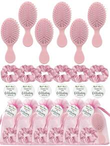 Brodark 4/24 قطعة من أربطة الشعر الوردية، كيس سحاب وبطاقات شكر، مناسبة لهدايا العروس والوصيفات وحفلات الخطوبة وعيد الميلاد والعام الجديد