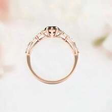 Nhẫn đính hôn nữ mạ vàng hồng sang trọng thanh lịch, khảm đá Cubic Zirconia tổng hợp hình bầu dục màu đỏ, Phụ kiện tiệc cưới cao cấp, Quà tặng trang sức cao cấp cho người thân yêu, Quà tặng ngày lễ - Hoa hồng vàng - Xem 2