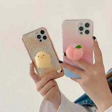 1pc Squishy Soft Plush Little Yellow Chick, Peach Shaped Phone Holder, Foldable Slouchy Phone Stand