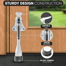 HOMEandI One Touch Easy - Tope de puerta con pedal fácil de usar en altura ajustable con punta de goma tipo tornillo de palanca de resorte blanco 4 pulgadas x 2 unidades - blanco - Ver 4