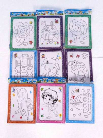 Zestaw 5/10 sztuk akwareli, zestaw do samodzielnego kolorowania (1 obraz + 1 pędzel + 4 farby) Kreatywne materiały do układania puzzli Powrót do szkoły, Powrót do szkoły, Artykuły szkolne