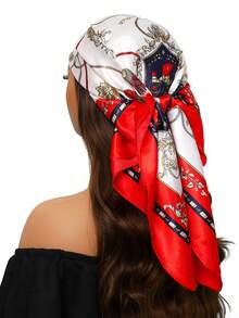 1pc Women's Luxury Printed Square Scarf/Shawl, 35.4inch Fashion Silk Scarf/Wrap, Suitable For All Seasons - Multicolor - View 3