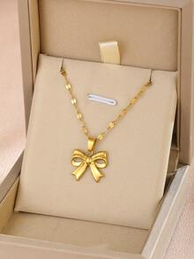 1pc Versatile Stainless Steel Bowknot Pendant Necklace For Girls Delicate Elegant Clavicle Chain Choker For Daily Life And Christmas & Birthday Gift