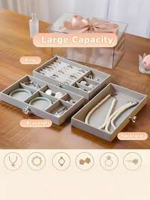 1pc 3 Layers Clear Plastic & Velvet Drawers Jewelry Storage Box, Organizer For Rings, Necklaces, Bracelets, Earrings And Pendants, Three-Layered Jewelry Manager, Women's Day Gifts, Christmas Gifts, Halloween Gifts, And Ladies' Gifts, - 彩色 - 查看 2