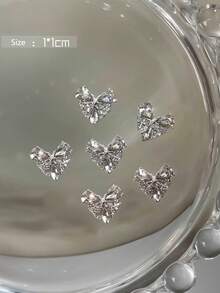 10pcs High Quality Multi-Faceted Nail Art Decorations, Rhinestones, Zirconia Heart, Sparkling Pink & White Zirconia Bow, Rhinestone Nail Decorations, Glitter Nails, Winter Nail Stickers, Decorative Components Nail Gems - Multicolor - View 7