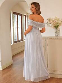 Joyfunear Pregnant Women's Off-Shoulder Sequin Contrast Mesh Long Dress