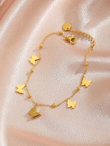 1pc Fashion And Popular Golden Plated Sandblasted Butterfly Bracelet For Girls Delicate Sweet Party Festival Dates Jewelry For Daily Decoration And Kids Birthday Gift