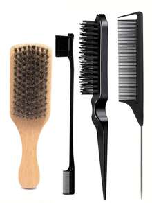 Hair Styling Comb Beard Brush Set For Men'sBeauty-Edge&Back Brushing, Combing, Slicking Hair ForWomen,Hair Brush,Comb,Hair Tools,Hair Products AndAccessories For Barber Salon Beauty Travel Essentials - Multicolor - View 10