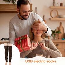 Calcetines eléctricos,Calcetines calentados Mujer - 1 par de Calcetines cálidos Pantuflas con calefacción USB |   Ropa con calefacción, Calcetines por Encima de la Rodilla para Andar en Motocicleta, al - cafetería - Ver 3