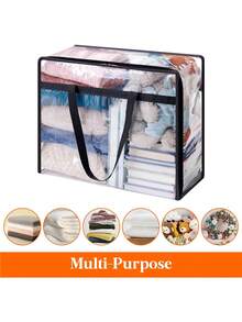 1 túi đựng đồ gấp gọn dung tích lớn 90L, túi đựng quần áo trong suốt, túi đựng đồ trong tủ quần áo cho quần áo, chăn ga gối đệm, chất liệu PVC có khóa kéo, chống thấm nước, túi đựng đồ dùng gia đình di động, túi sắp xếp quần áo tiết kiệm không gian, túi đựng đồ du lịch thiết yếu. - Nhiều màu - Xem 7