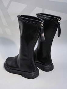 女童及膝靴，新款秋冬英伦风时尚儿童长靴，中大童公主马靴，可爱校园幼儿高筒靴 - 黑色 - 查看 6