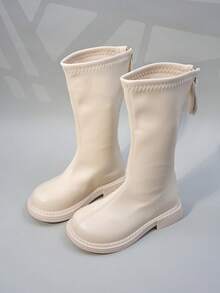 女童及膝靴，新款秋冬时尚英伦风儿童长靴，大童公主马靴，可爱校园高筒靴 - 米色 - 查看 4