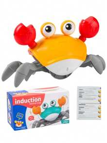 升级版爬行螃蟹玩具——外观逼真，可水平行走！这款智能螃蟹能够自动避开障碍物，并配备2个LED眼睛。内置动态音乐和音效，可一键关闭。升级版还可调节行驶速度。