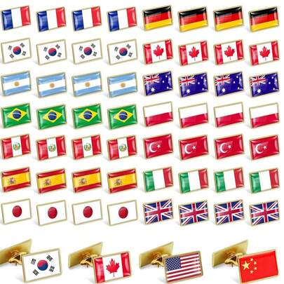 8 cái/bộ Trâm cài áo hình vuông kim loại hình cờ quốc gia các loại