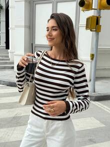 SEREN New Autumn And Winter Striped Color Blocked Long Sleeved Knitted Sweater For Women's Casual Fashion Sweater Top Pullover, Suitable For Daily Wear - Multicolor - View 2