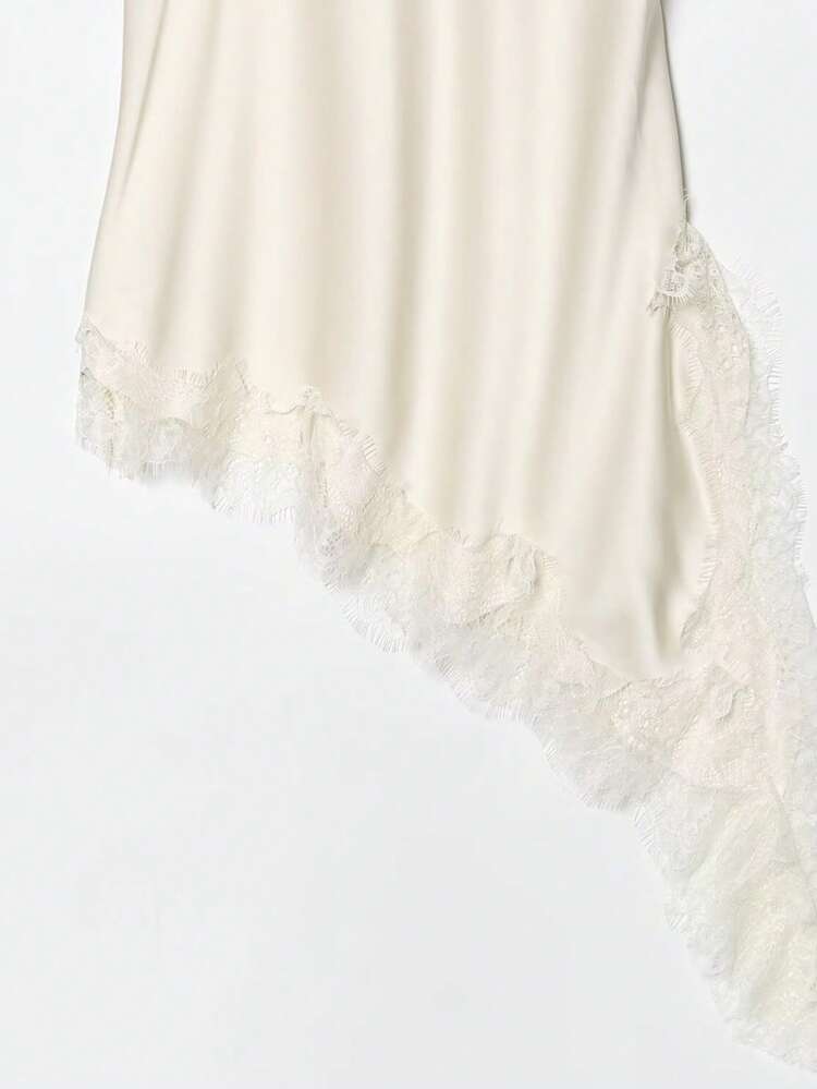 Vestido de verano para mujer con diseño de camelias, estilo europeo y americano, moda minimalista y sexy con vestido asimétrico de encaje - Albaricoque - Añade 8