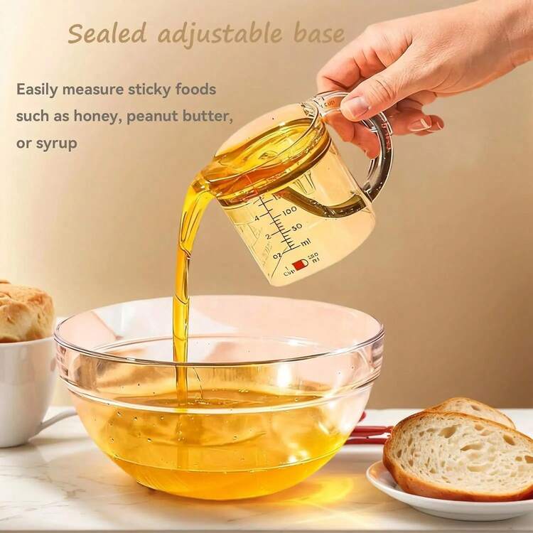 Taza de medir multifuncional ajustable de 4 en 1 con base de sellado tipo raspador, herramientas de tazas cúbicas para cocinar - Multicolor - Añade 3