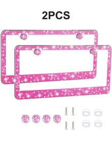1pc/2pcs Shiny Rhinestone License Plate Frame - Sparkling Crystal Inlaid Stainless Steel Frame With Sequin Screw Caps | Long-Lasting Shine, Unobstructed Design | Fashionable Diamond Car Accessory, Suitable For Men And Women - Style a - View 21
