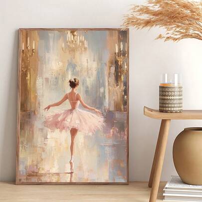 1幅复古芭蕾舞女艺术版画，优雅粉色芭蕾装饰，现代小天使版画，浪漫洛可可风格墙饰，情人节礼物，情侣礼物，卧室装饰，客厅装饰，办公室装饰，宿舍装饰，墙面艺术，墙面装饰，家居装饰，房间装饰，帆布墙画，海报，带框墙画，可选画框