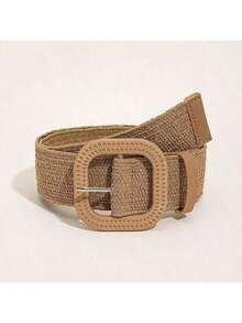 4pcs/2pcs/1pc Women Bohemian Style Wooden Buckle Straw Woven Belt, Suitable For Summer, School, Autumn, Christmas - Multicolor - View 8