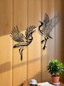 1pc Iron Crane Decoration Set, Crane Bird Decor, Unique Living Room Decoration, Bird Wall Hanging, Outdoor Wall Decor, Large Bird Wall Art - Multicolor - View 3