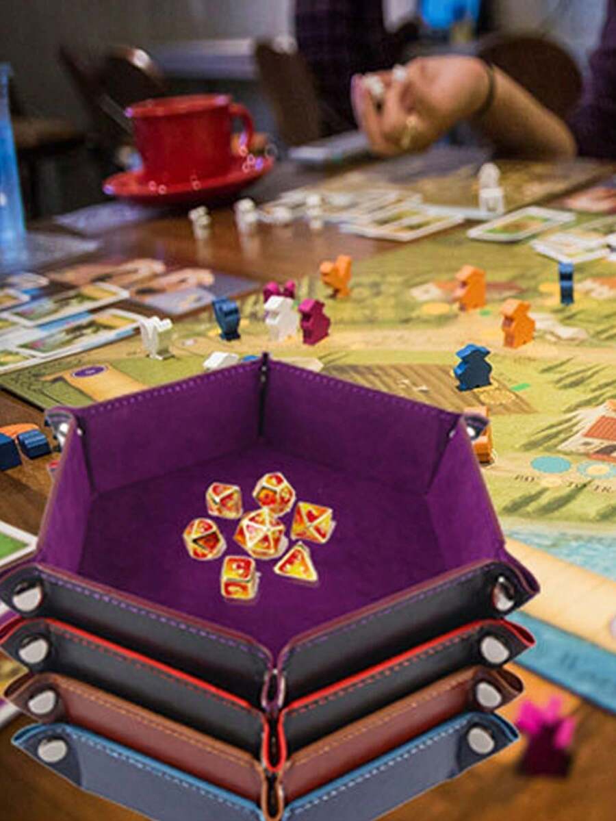 1 pieza Bandeja de almacenamiento plegable de terciopelo, Bandeja hexagonal para dados, Caja de almacenamiento para dados, Cesta de almacenamiento de escritorio ordinaria, Adecuada para juegos de dados - Multicolor - Ver 1