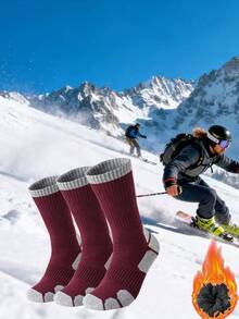1/3 Pairs Men's Thick Thermal Lined Sports Mid-Calf Sports Socks, Autumn/Winter Thermal Hiking Skiing Running Crew Socks, Extra Long Thick Warm Winter Snow Socks, Cozy Socks - Multicolor - View 13