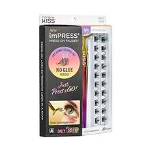 Extensiones de pestañas Falsies imPRESS Press on kit de pestañas postizas naturales sin residuos sin necesidad de pegamento fácil aplicación 20 clusters incluye pinzas aplicadoras - Negro - Ver 2