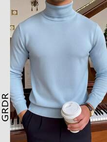 GRDR Men's Casual Versatile Solid Color Turtleneck Knit Sweater, Autumn/Winter - Baby Blue - View 2