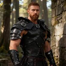 European Medieval Steampunk Viking Elf Armor Chest Armor Shoulder Guard Cosplay Dress Up Costume Set - 黑色 - 查看 3