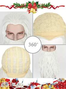 White Beard Santa Claus Dress Up Wig, Christmas Dress Up Wig Christmas Party Cosplay Wig, Party Supplies Hairstyle Dress Up Cosplay Wig Costume Holiday Party Cosplay Use Christmas Wear - White - View 3