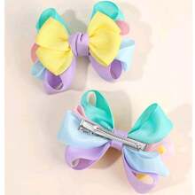 2 Pieces Candy Color Bow Clips For Little Girls, Hair Accessories For Kids And Teens, Suitable For Everyday Wear - 彩色 - 查看 4