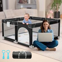 Baby Playpen With Mat,Baby Gate,Suitable For Family Use,Perfect For Nursery, Living Room And Outdoor Play,Baby Entertainment Play Center,Newborn Gift - 黑色 - 查看 6
