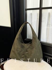 1pc Suede Fabric Large Capacity Solid Color Underarm Bag, Magnetic Closure, Suitable For Daily Outings, Dates, Commuting - Green - View 11
