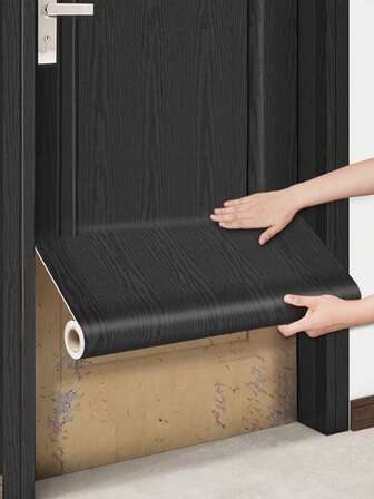 [2m svart träimitationstapet] 1 rulle 2m/6m svart träimitation självhäftande tapet för heminredning för skåp, bord, stolar, rumsbakgrund. Avtagbar, vattentät, lämplig för köksskåpsrenovering, garderobsdörrrenovering.