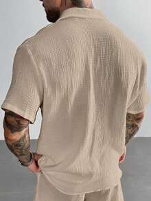 Men's Casual Vacation Shirt, Suitable For Summer Outings And Daily Wear. This Classic Solid Color Loose Short-Sleeve Shirt Features A Button-Up Design, Made Of 100% Lightweight And Breathable Cotton Fabric, Fashionable And Versatile, Ideal For Hawaii Beach Vacations, Music Festivals, And Daily Wear. - Apricot - View 8