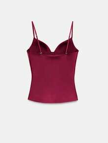 1pc Minimalist Burgundy Knit Satin V-Neck Sexy & Elegant Party/Everyday Wear, French Chic, Suitable For New Year, Valentine's Day, All Seasons Camisole