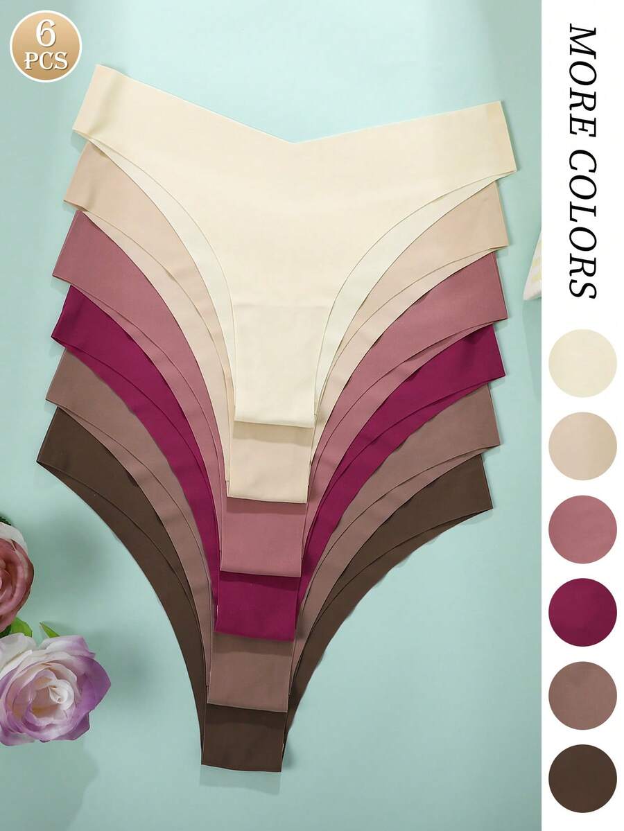 6条装女士无缝三角内裤，舒适顺滑面料，纯色内裤 - 彩色 - 查看 1