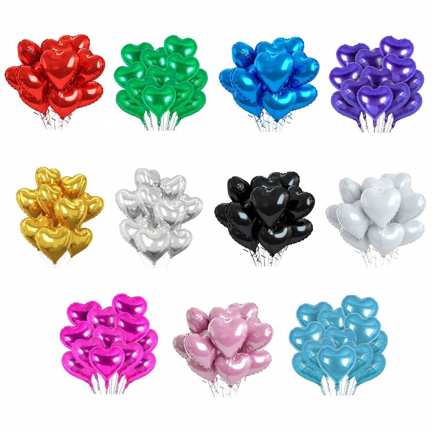 5/10pcs 18inch Heart Love Mylar Balloons, Heart Shaped Helium Foil Balloons Happy Anniversary Engagement Wedding Bridal Valentine's Day Birthday Party Decoration Theme Party Supplies - Multicolor - View 1