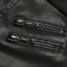 Women'S Black Hooded Jacket With Detachable Hood - Casual Biker Style, Solid Color, Multiple Pockets, Zipper Closure, Perfect For Spring, Fall & Winter Women's PU Leather Jacket - 黑色 - 查看 7