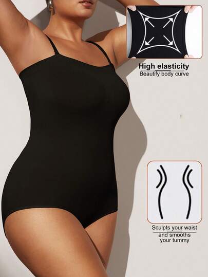 1pc Plus Size Women Black Seamless Bodysuit Body Shaper With Waist Cincher Tummy Control And Butt Lifter Flat Belly Sheath Slimming Shapewear Waist Trainer Butt Lifter