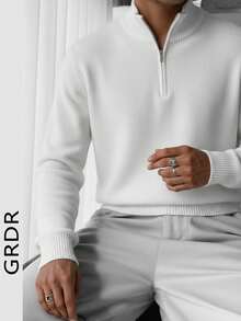 GRDR Men's Casual Long Sleeve Half-Zip Pullover Sweater, Versatile For Daily Wear - White - View 2