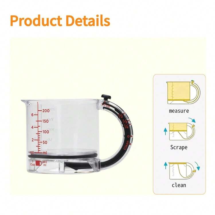 Taza de medir multifuncional ajustable de 4 en 1 con base de sellado tipo raspador, herramientas de tazas cúbicas para cocinar - Multicolor - Añade 4