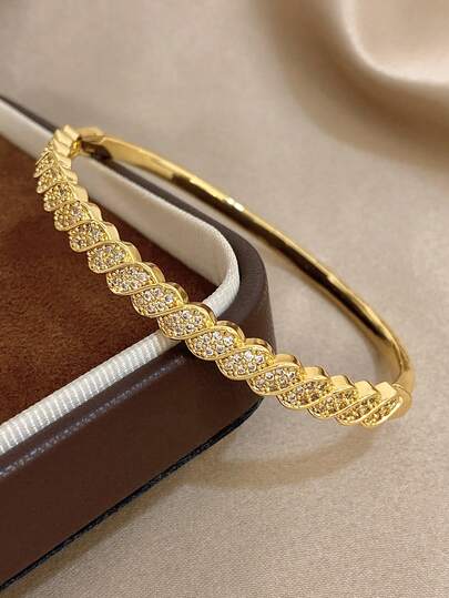 1 st elegant vridet zirkonia armband för kvinnor geometriskt gyllene armband för vardag och fest födelsedag jul smycken gåvor