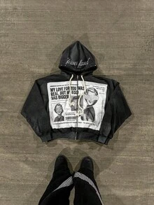 High Street  Hip Hop Street Pants European And American Patch Embroidered Hoodie Design Sense Dark Loose Casual Pants Sweater - áo đen - Xem 5