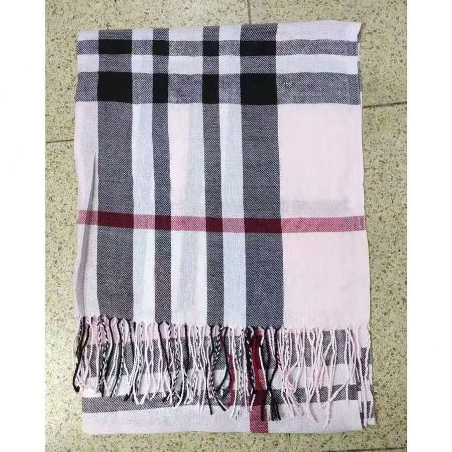 Casual Elegant Winter Scarf 150g With Fringes - Xadrez150g Rosa - 查看 1