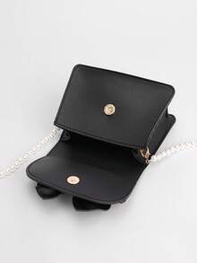 1pc Girls' Cute Mini Dual-Fabric Bow Handbag, Suitable For Daily Outfits - Black - View 6