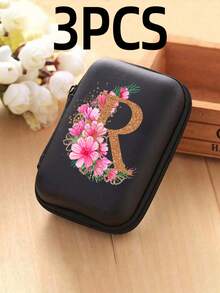 1 Stück Blumen A-Z Buchstaben PU Leder Aufbewahrungsbox, Kartenhalter, Ausweis/Namenskarten Organizer, geeignet für Reisen, Digitalzubehör, Kopfhörertasche - Verschiedenfarbig - Übersicht 13