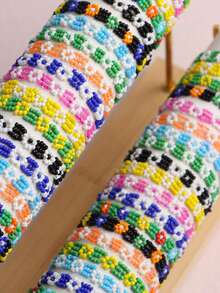 10Pcs/Lot Fashion Artistic Elegant Sweet Colorful Small Flowers Rice Bead Women Men Bracelets Candy Color Bohemian Countryside Styles Casual Party Gifts For Friends Daily Wearing Accessories