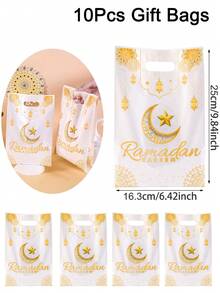 10/20/50个装斋月节礼品袋，带手柄，月亮星星图案塑料手提袋，斋月节快乐礼品包装袋（散装），家居装饰，斋月快乐派对用品，开斋节和宰牲节庆祝活动 - 彩色 - 查看 12